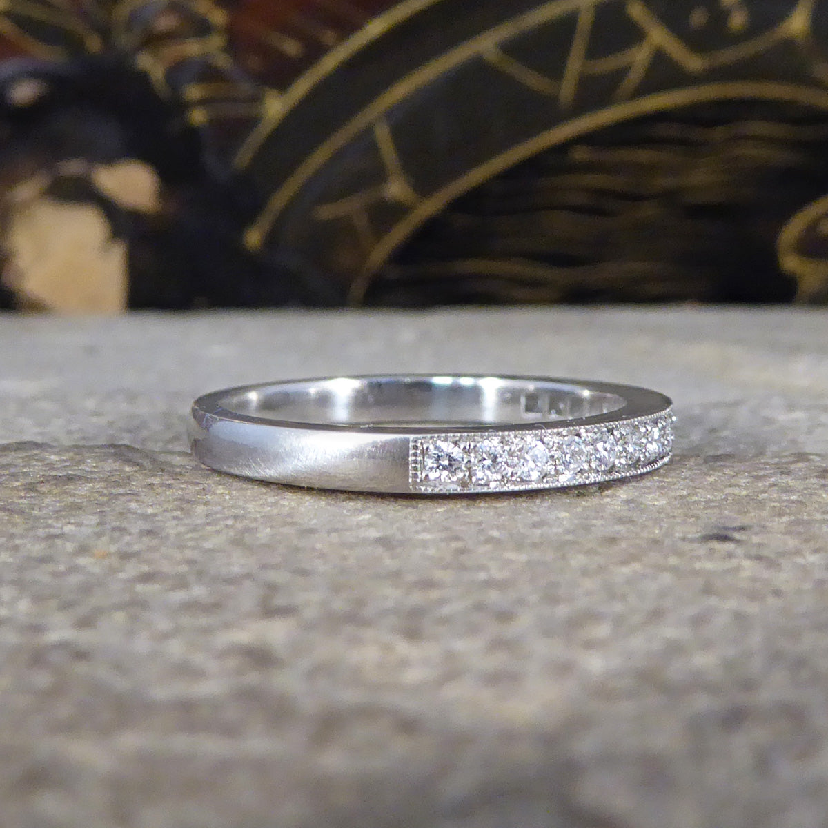 Modern Brilliant Cut Diamond Channel Set Half Eternity Ring in Platinum - Wharfedale Antiques