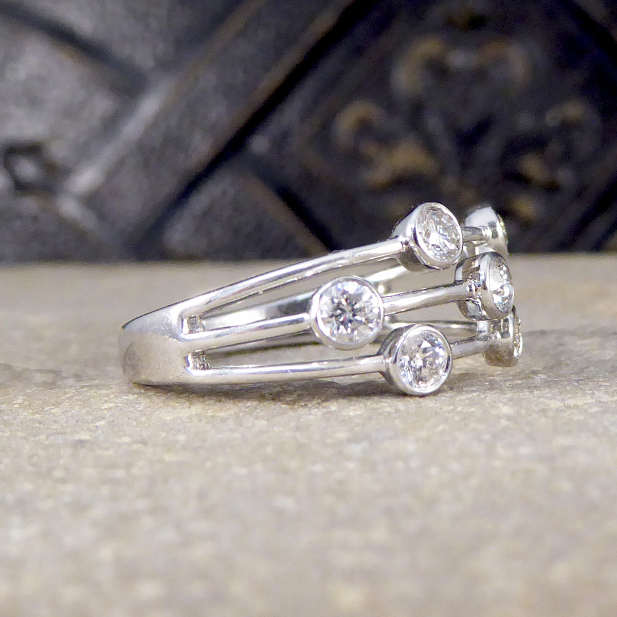 Diamond Three Strand Bubble Style Ring in 18ct White Gold - Wharfedale Antiques