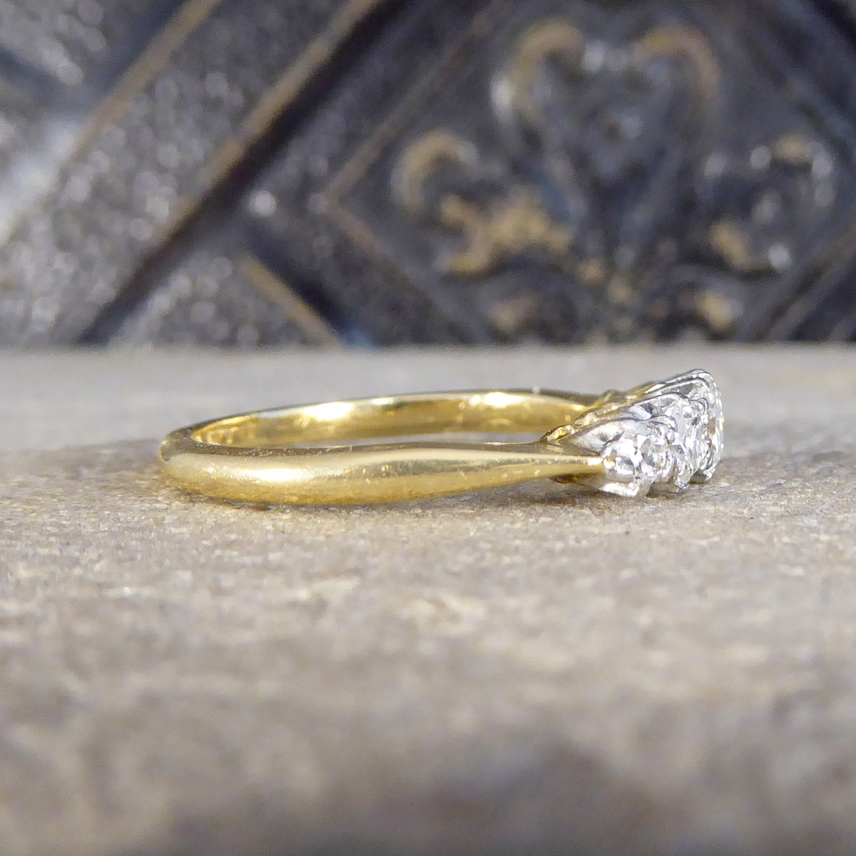 Antique Edwardian Diamond Five Stone Ring in 18ct Yellow Gold and Platinum - Wharfedale Antiques