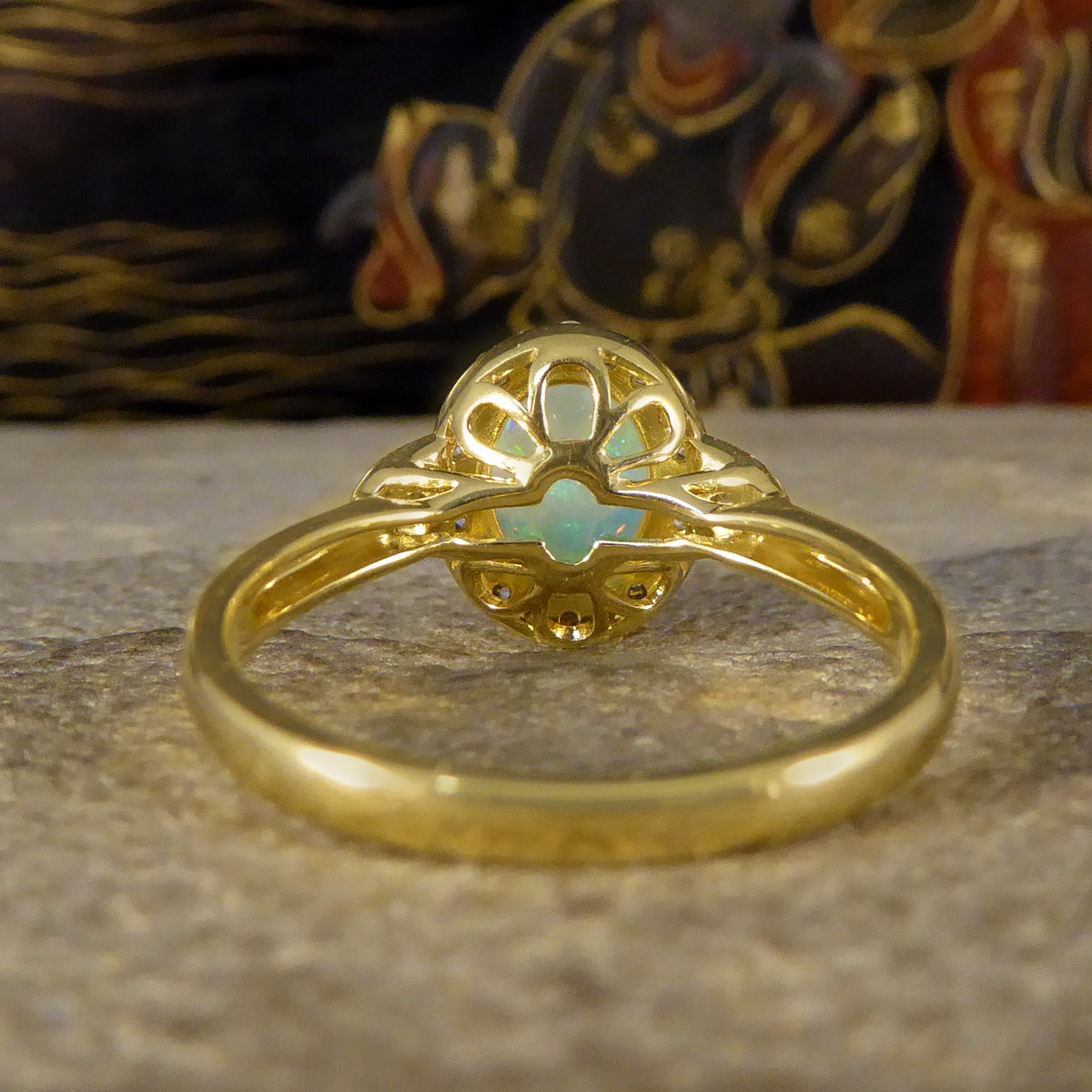 Modern Opal and Diamond Cluster Ring in 18ct Yellow Gold