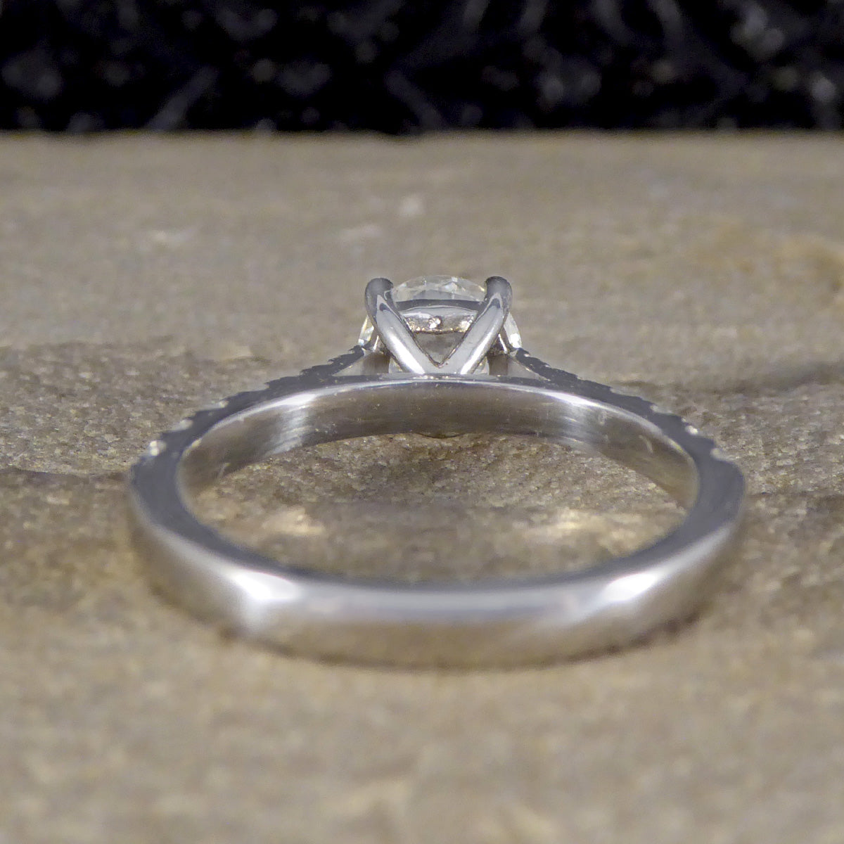 0.85ct Diamond Solitaire Engagement Ring with Diamond Set Shoulders in Platinum - Wharfedale Antiques