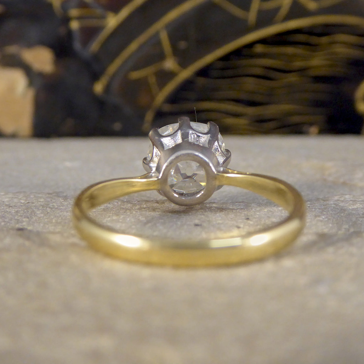 Over 2ct Old Cushion Cut Diamond Hight Set Solitaire Ring in 18ct Yellow and White Gold