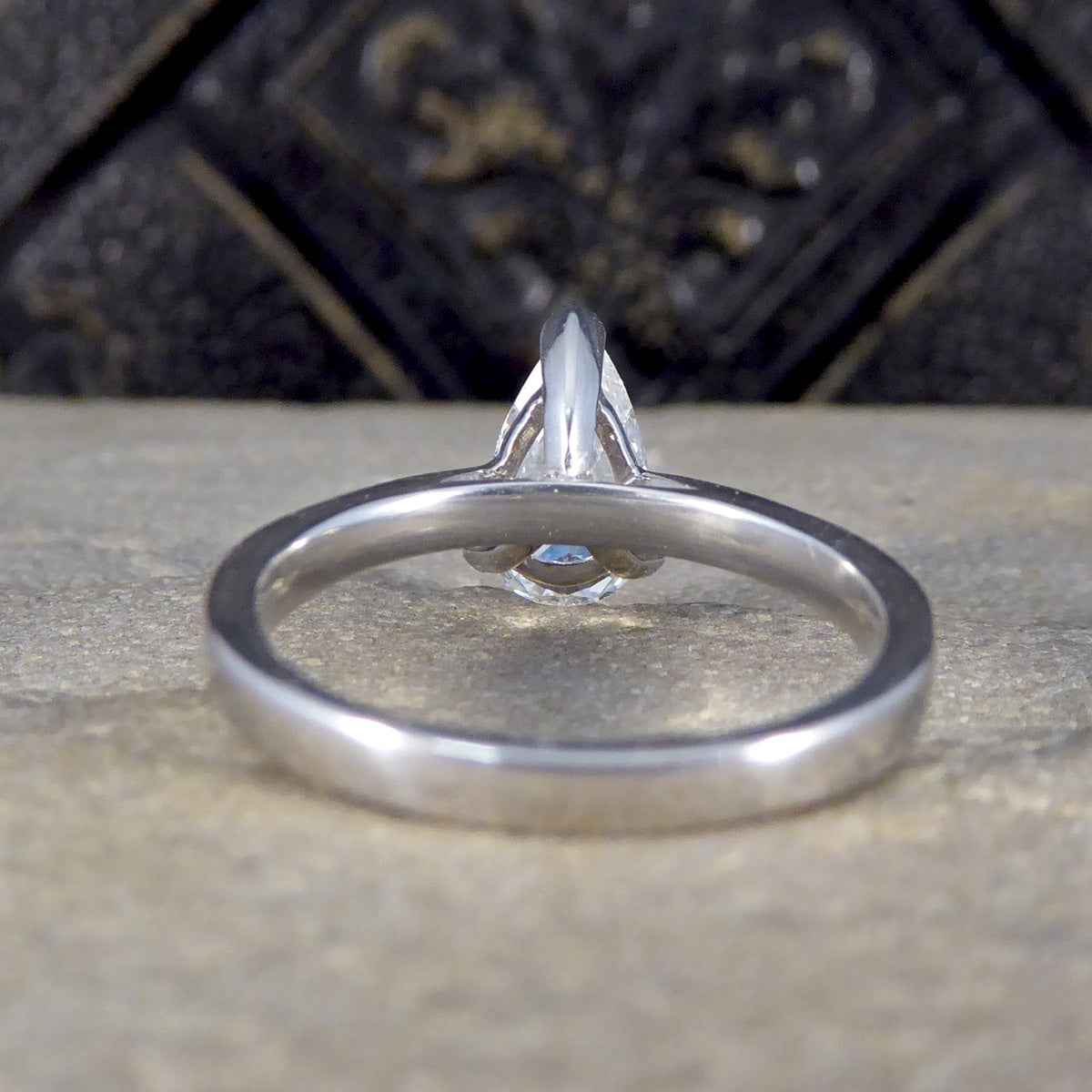 Solitaire Engagement Ring with 1.26ct Pear Cut Diamond in 18ct White Gold - Wharfedale Antiques