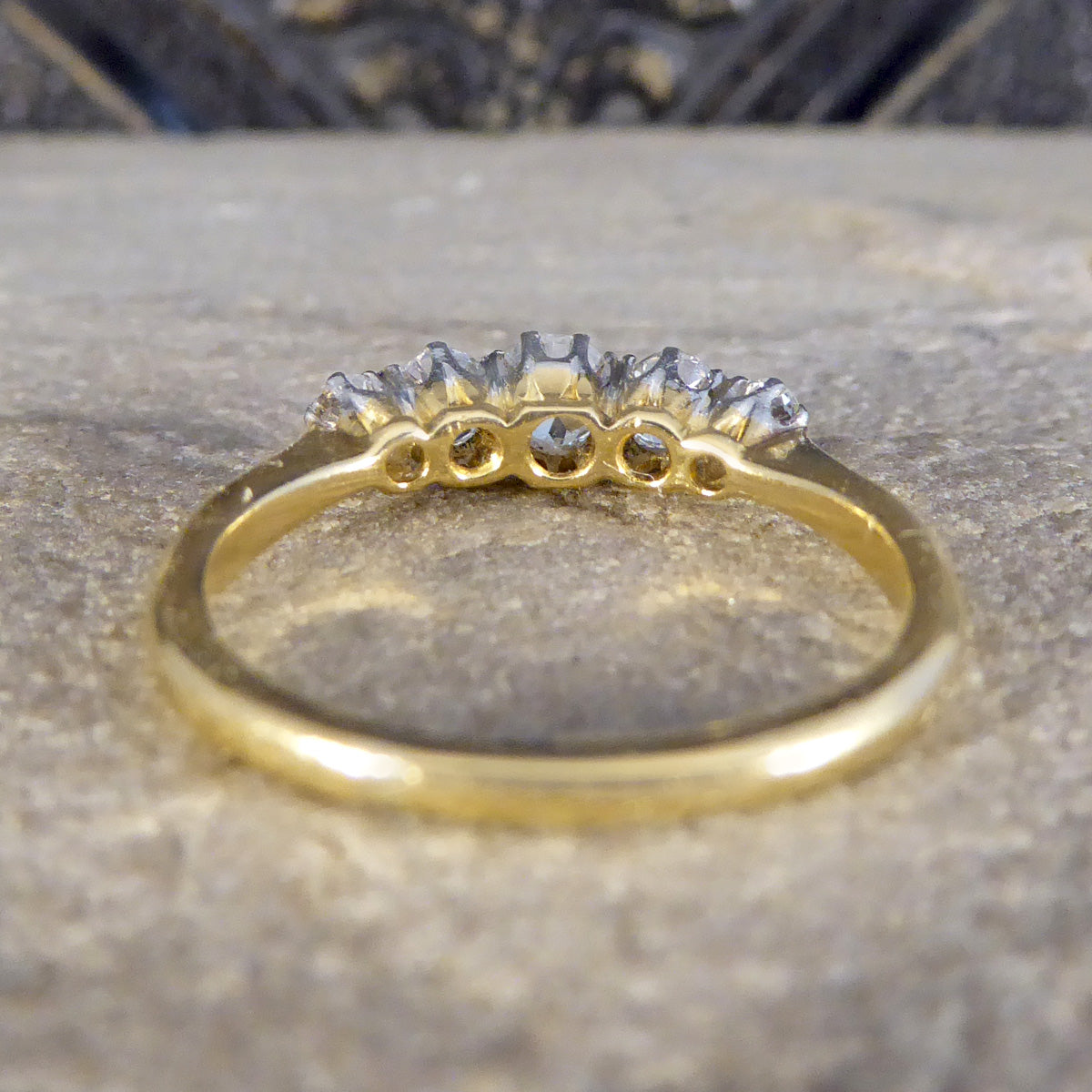 Antique Edwardian Diamond Five Stone Ring in 18ct Yellow Gold and Platinum - Wharfedale Antiques