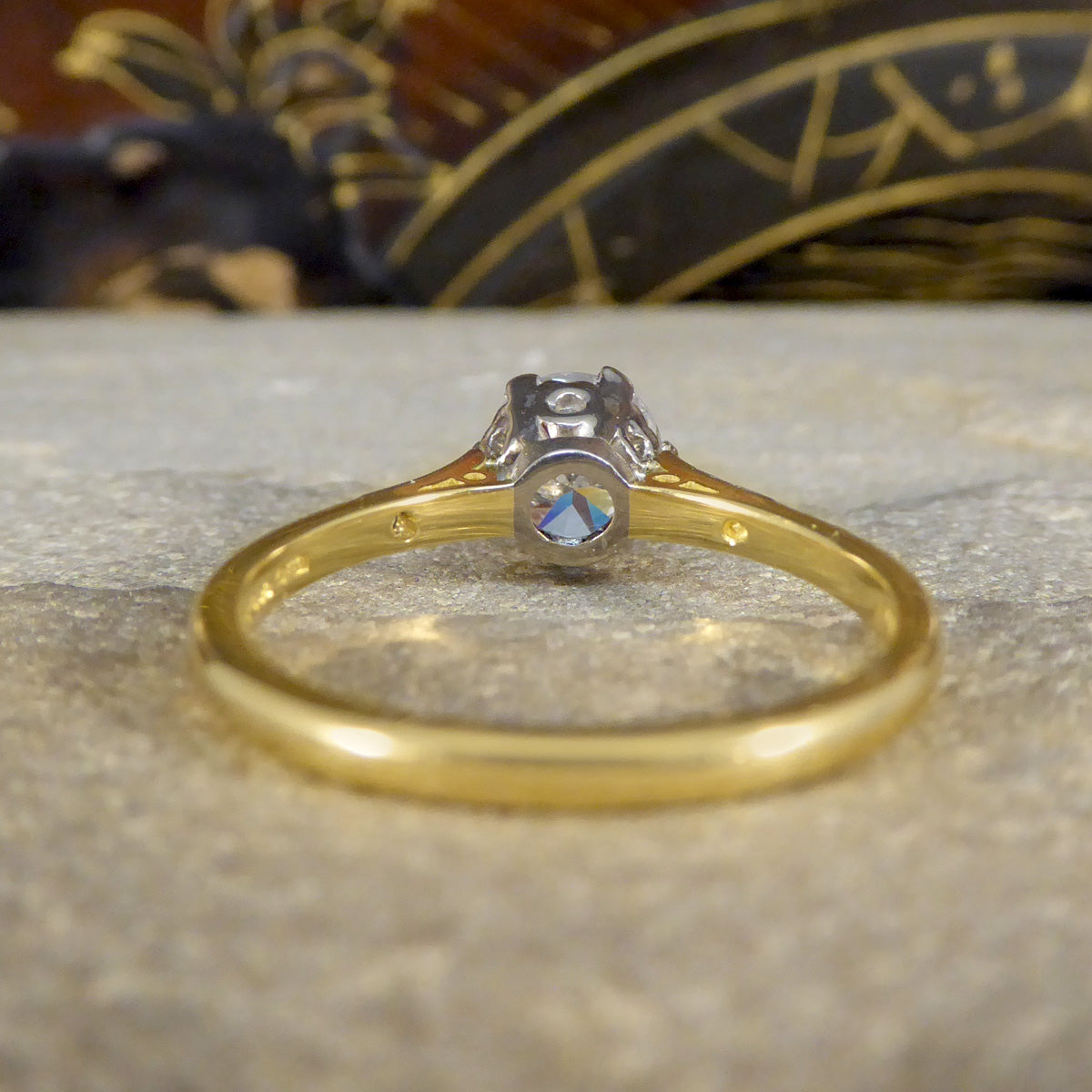 0.90ct Diamond Solitaire Engagement Ring in 18ct Yellow Gold and Platinum - Wharfedale Antiques