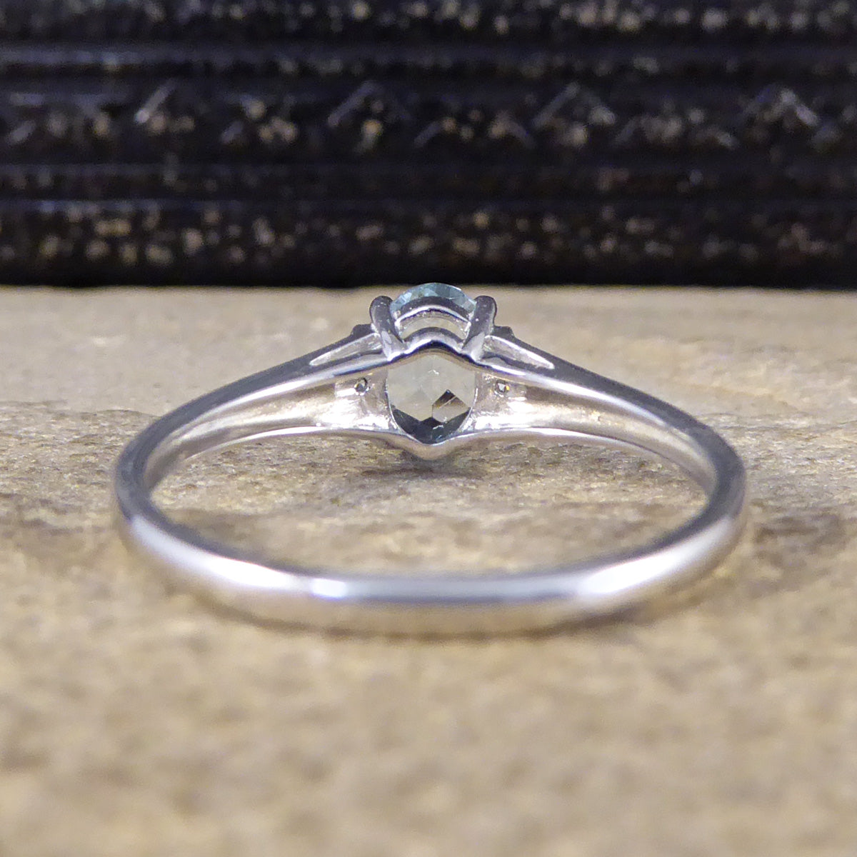 Solitaire Aquamarine and Diamond Illusion Set Ring in White Gold - Wharfedale Antiques