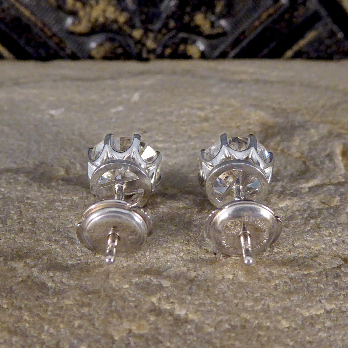 3.81ct Diamond Stud Earrings in 18ct White Gold with Alpha Backs - Wharfedale Antiques