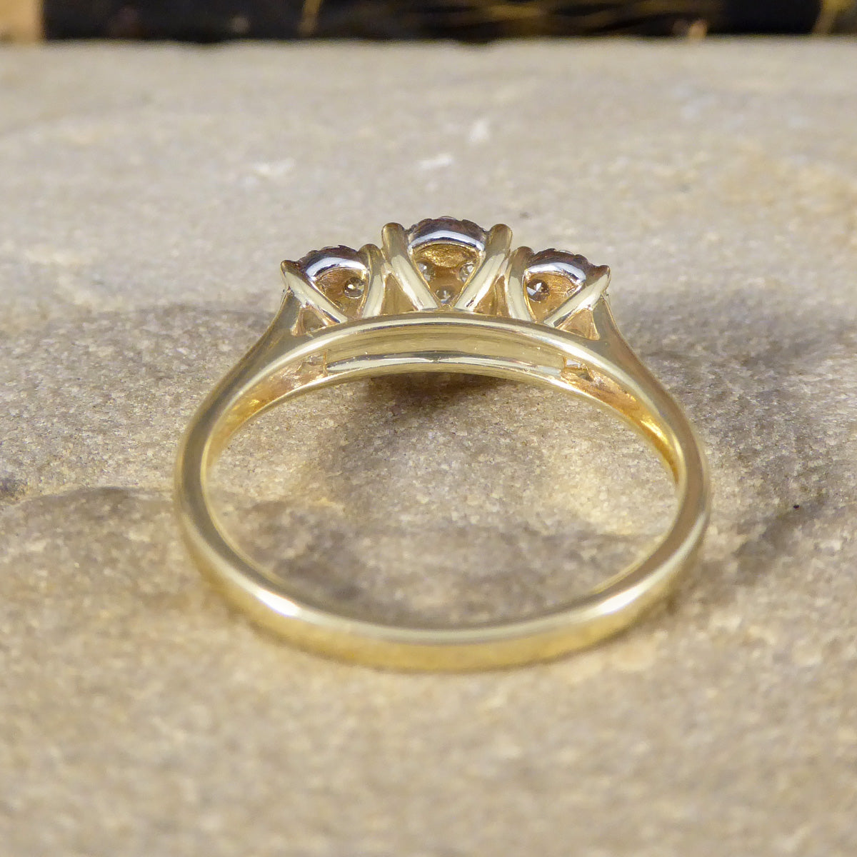 Oval Cut Diamond Three Stone Illusion Cluster Ring in Yellow Gold - Wharfedale Antiques