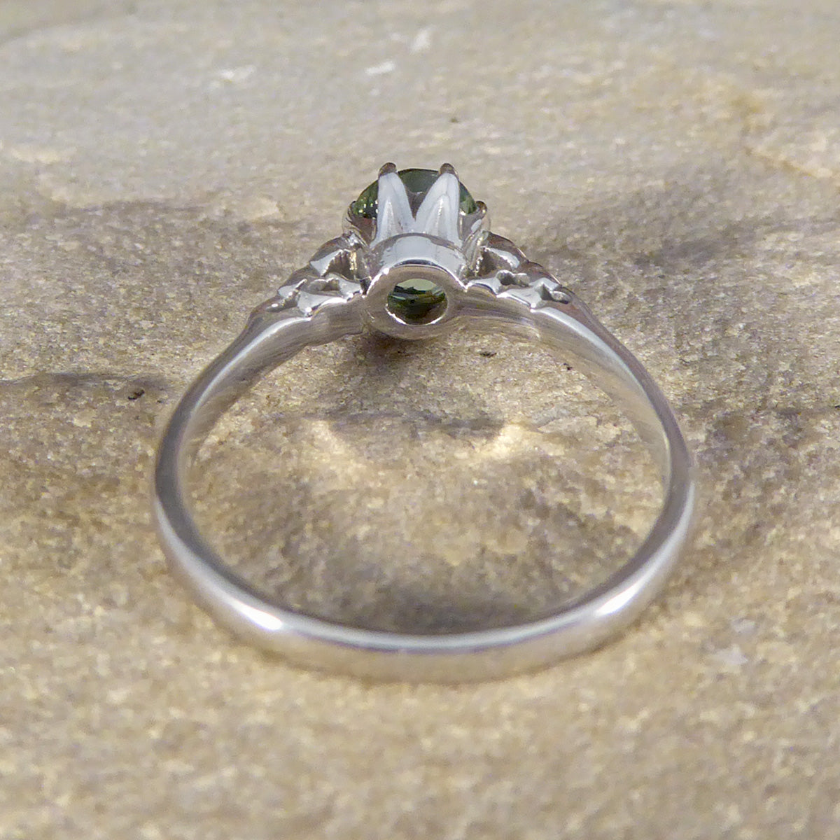 Enchanting Green Tourmaline Ring with Diamond Shoulders in 18ct White Gold - Wharfedale Antiques