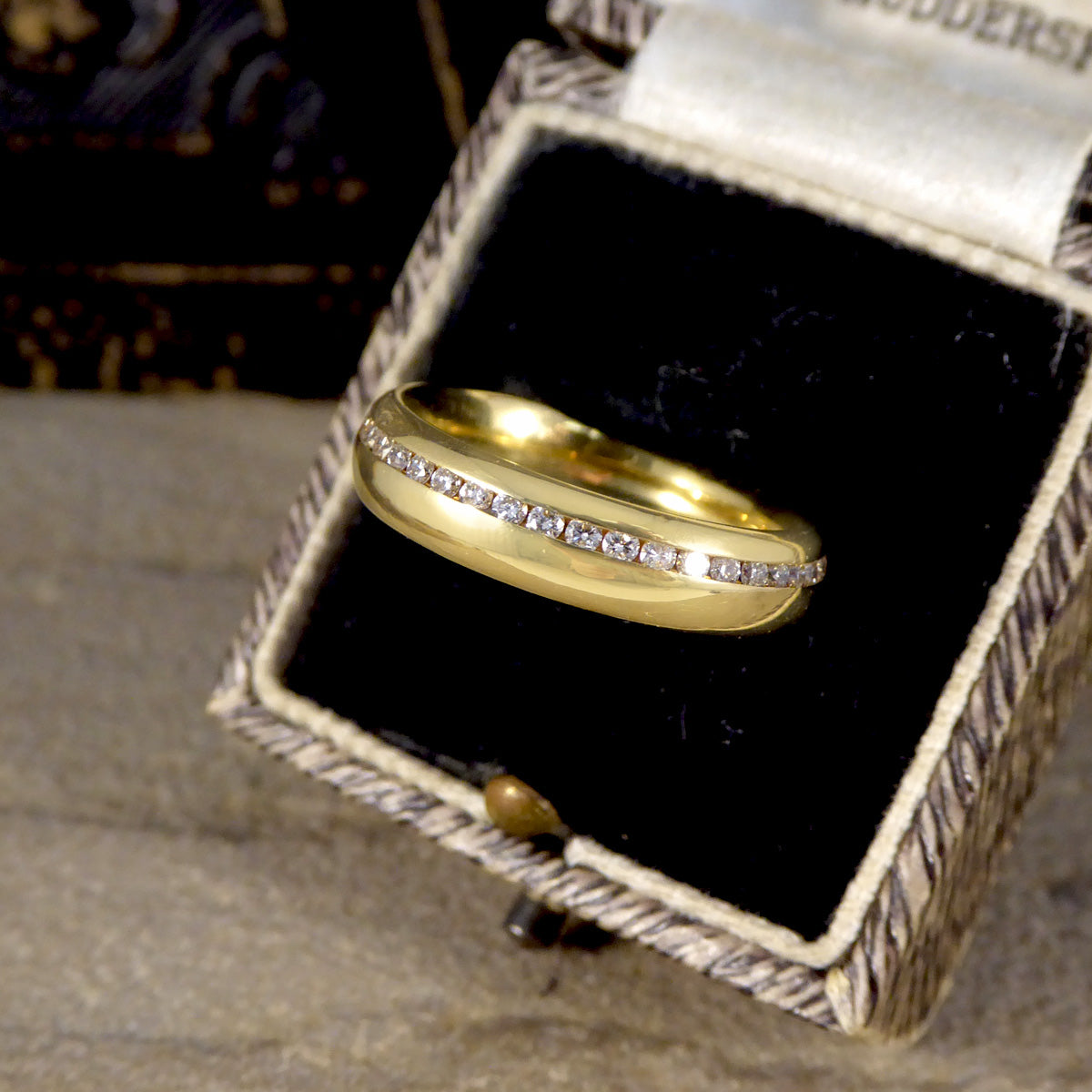 Solid 18ct Yellow Gold Full Diamond Eternity Set Wedding Band Ring by Bunz - Wharfedale Antiques