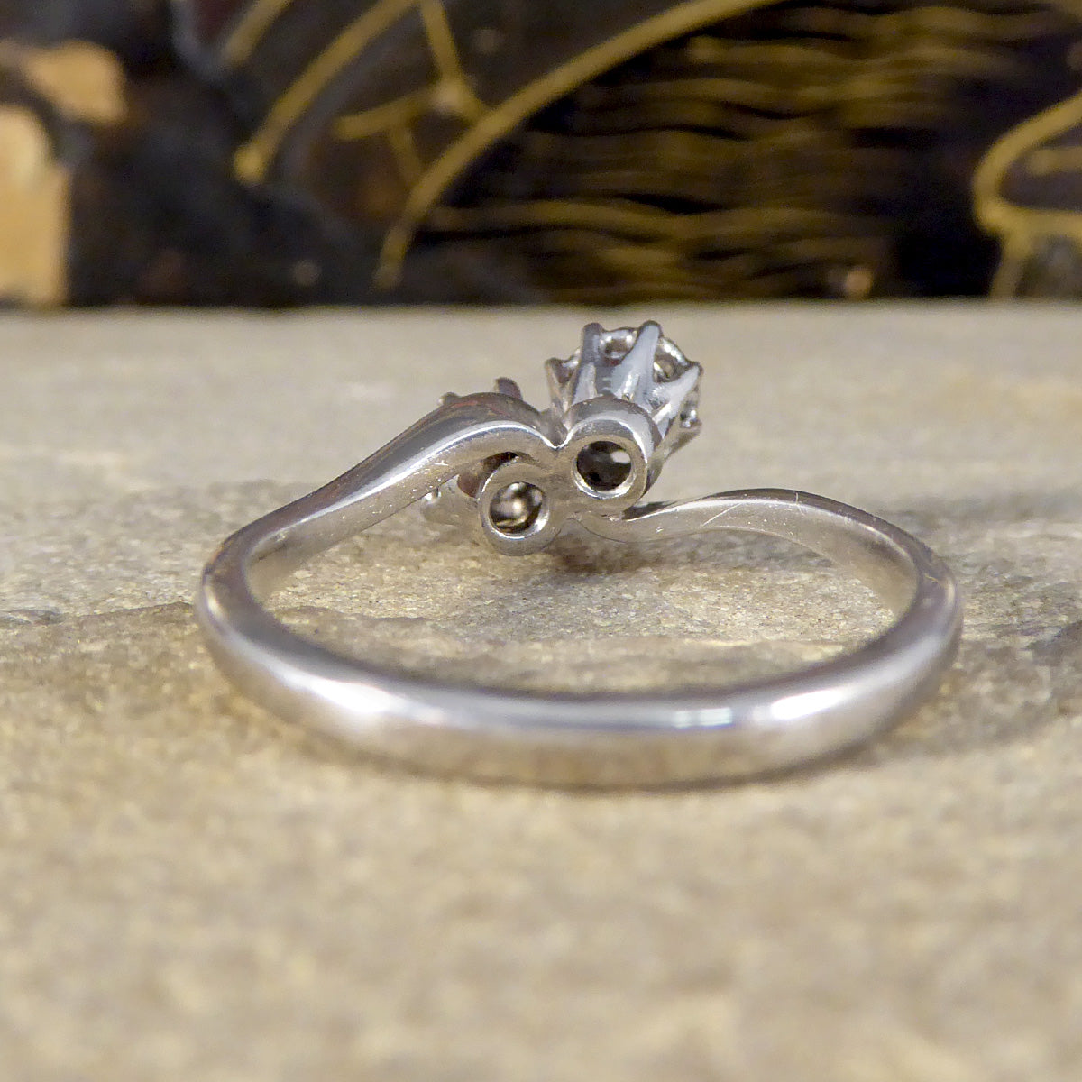 Vintage C1978 Diamond Toi Et Moi Illusion Set Twist Ring in 18ct White Gold - Wharfedale Antiques