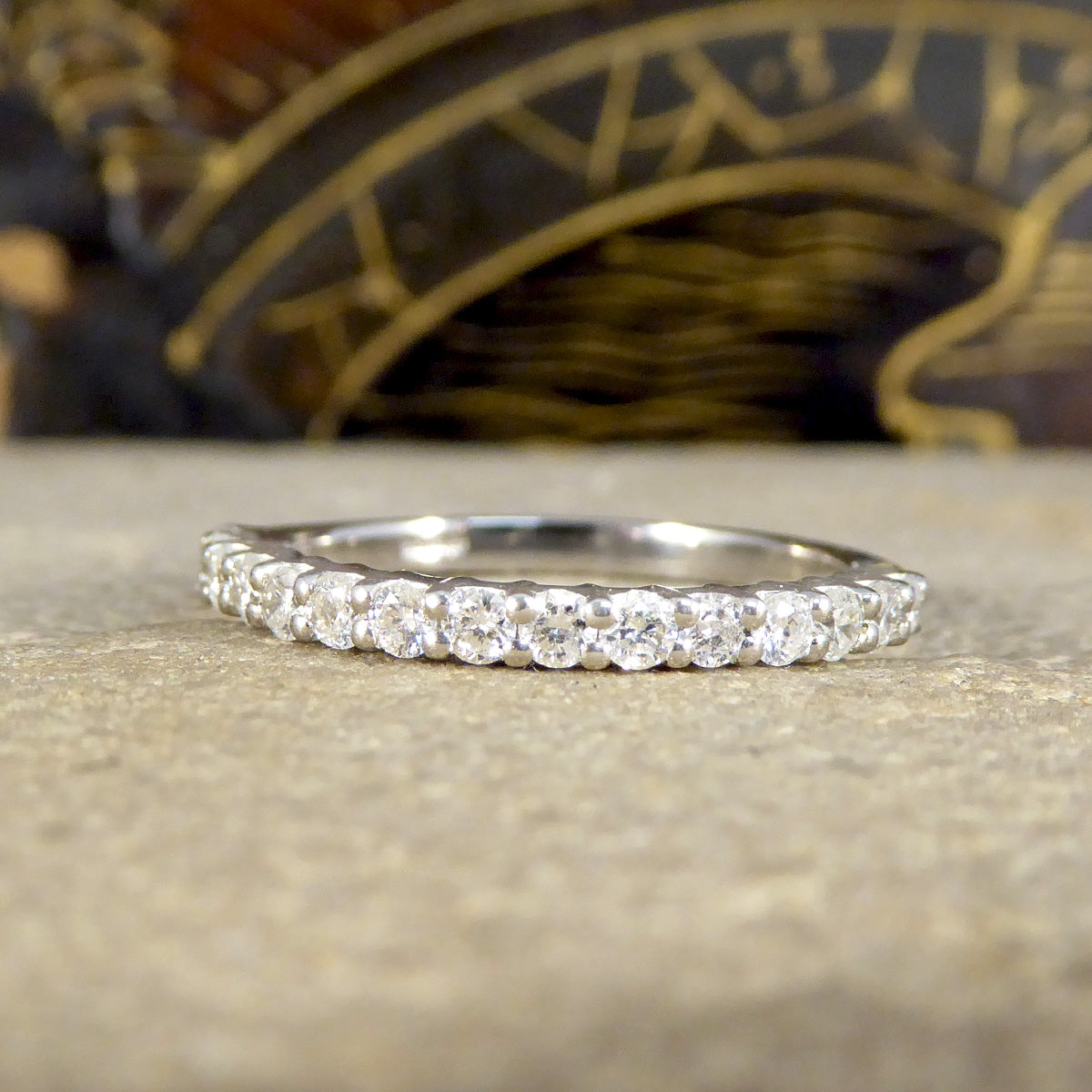 Dimond Set Half Eternity Stackable Ring in Platinum