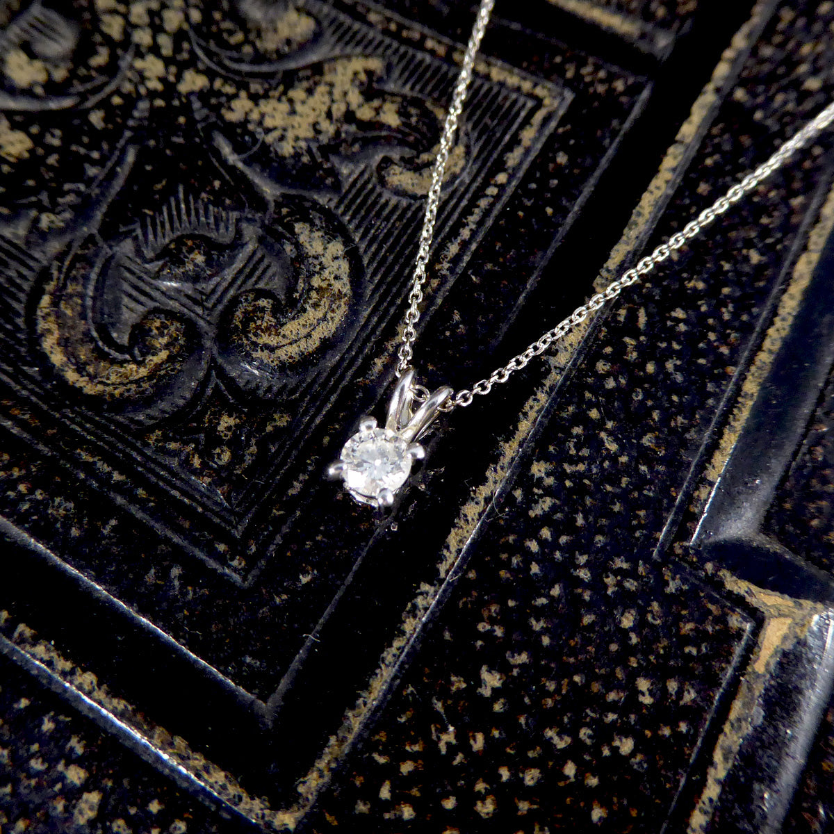 Diamond Stud Earrings and Necklace Set in White Gold - Wharfedale Antiques
