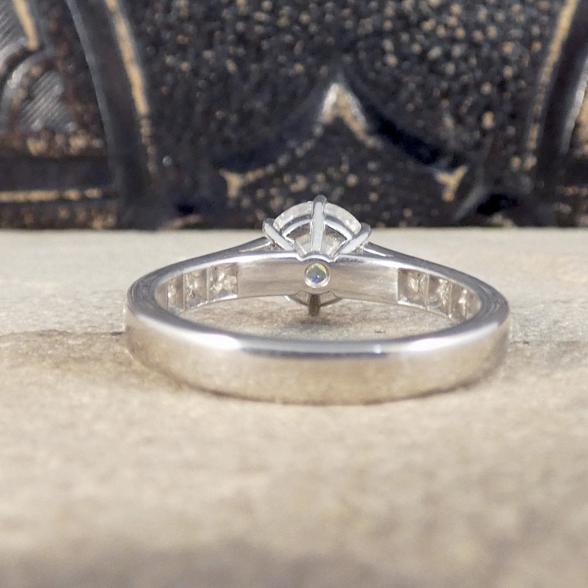 Back view of 1.30ct Diamond Solitaire with 0.56ct Diamond Set Shoulders in Platinum