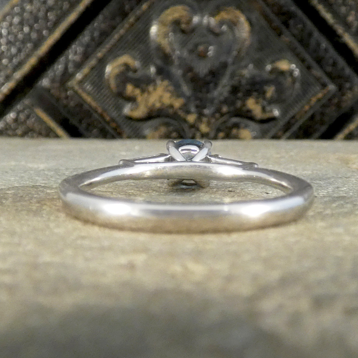 Aquamarine Solitaire with Tapered Baguette Diamond Shoulders in 18ct White Gold - Wharfedale Antiques