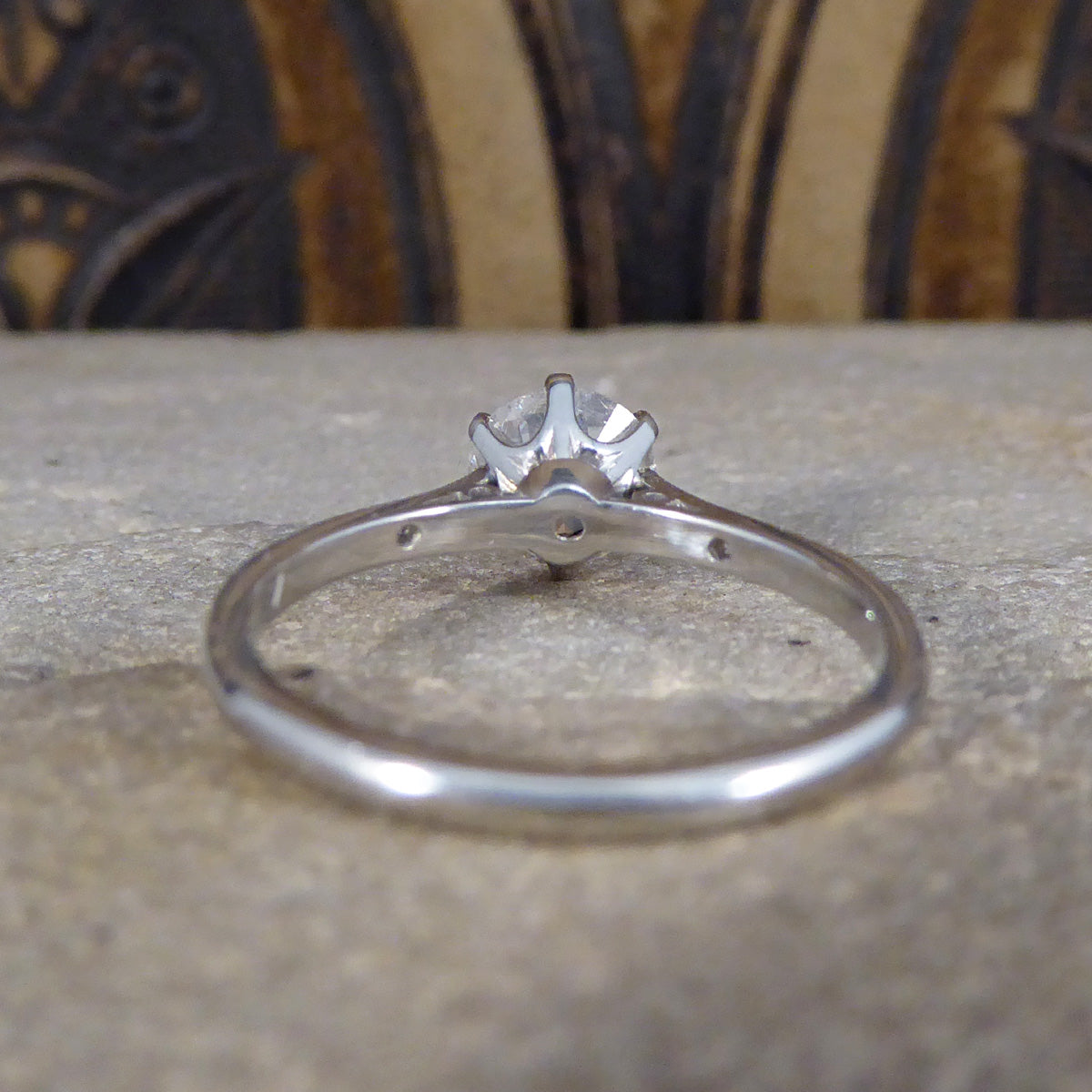 0.82ct Old European Cut Diamond Solitaire with Diamond Shoulders in Platinum - Wharfedale Antiques