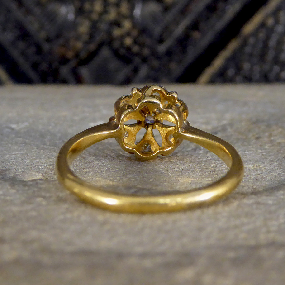 Edwardian Diamond Set Floral Ring in 18ct Yellow Gold and Platinum - Wharfedale Antiques