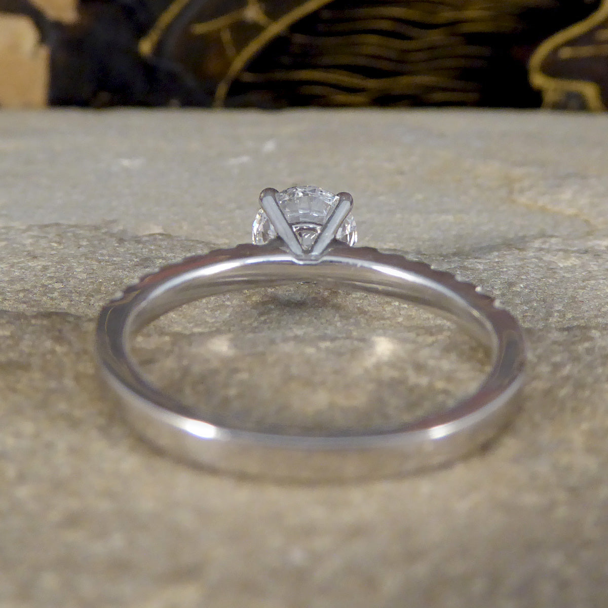 GIA Cert D Colour 0.90ct Brilliant Cut Diamond Solitaire Engagement Ring with Diamond Shoulders in 18ct White Gold - Wharfedale Antiques