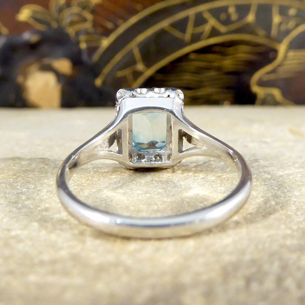 Blue Zircon and Diamond Cluster ring in 18ct White Gold and Platinum - Wharfedale Antiques