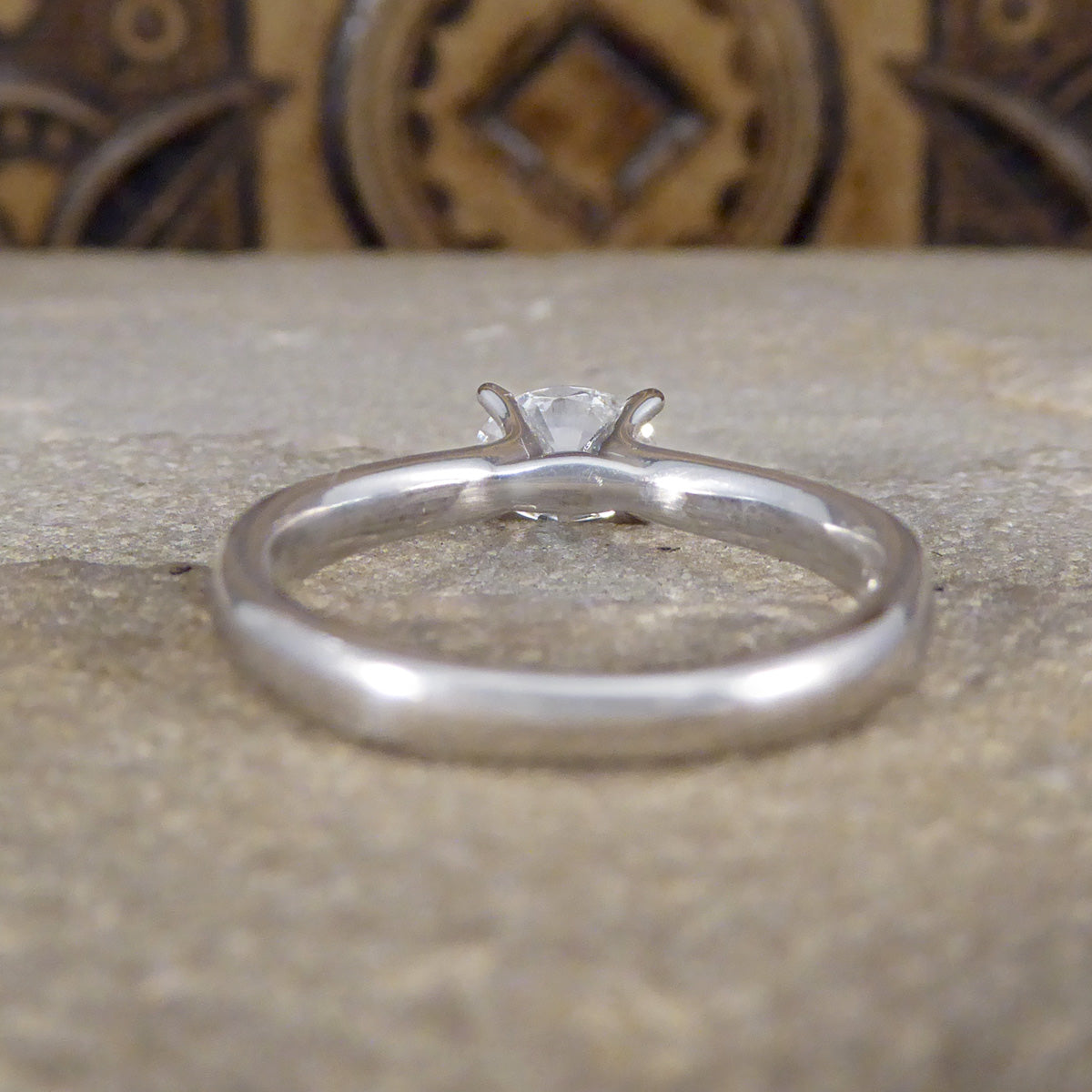 Oval Cut East West Diamond Solitaire Ring in 18ct White Gold - Wharfedale Antiques