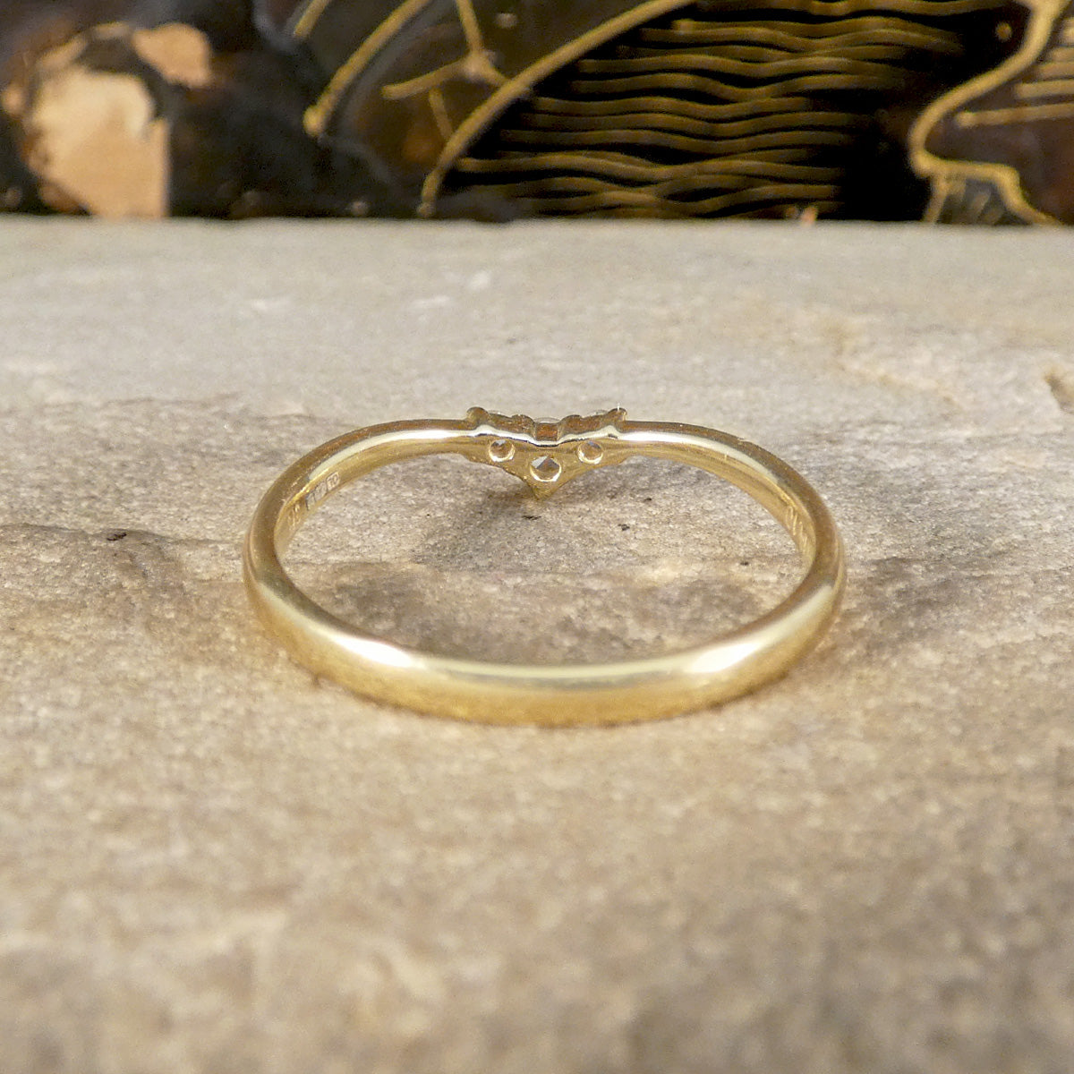 Fine and Dainty Diamond Set Mini Wishbone Ring in Yellow Gold - Wharfedale Antiques
