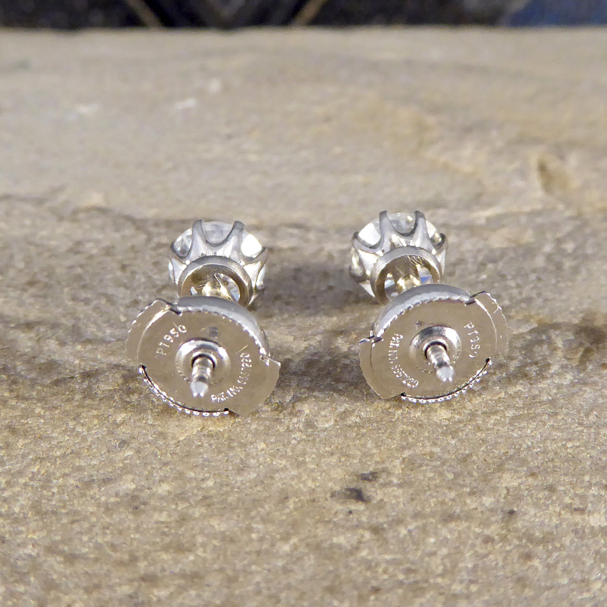 1.80ct Round Brilliant Cut Diamond Stud Earrings in Platinum - Wharfedale Antiques