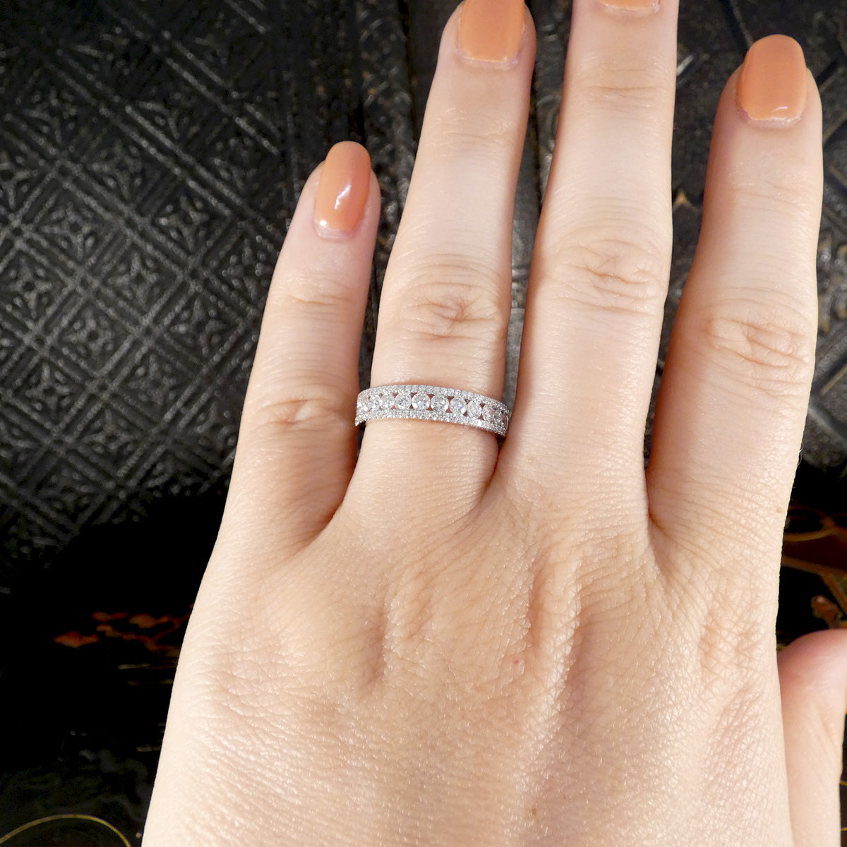 Diamond Channel Set Half Eternity Ring in 18ct White Gold - Wharfedale Antiques