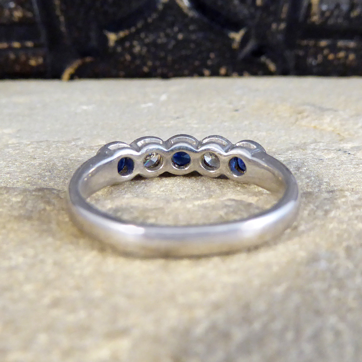 Sapphire and Diamond Bezel set Ring in 18ct White Gold - Wharfedale Antiques