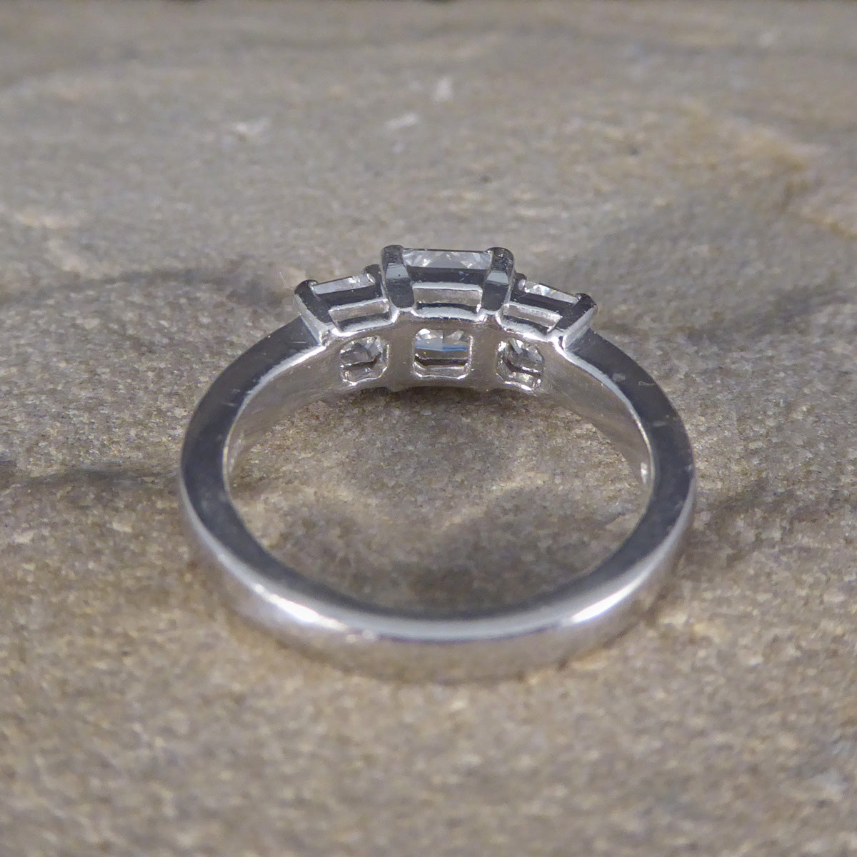 1.47ct Princess Cut and Asscher Cut Diamond Three Stone Ring in Platinum - Wharfedale Antiques