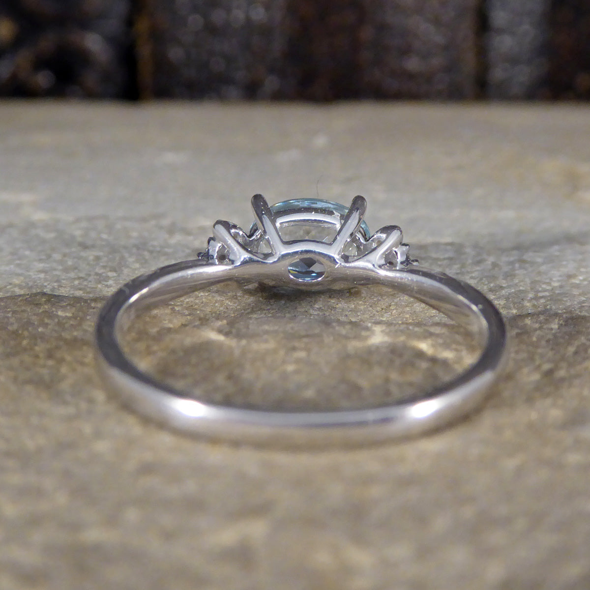 Dainty Aquamarine Ring with Diamond Set Shoulders in White Gold - Wharfedale Antiques