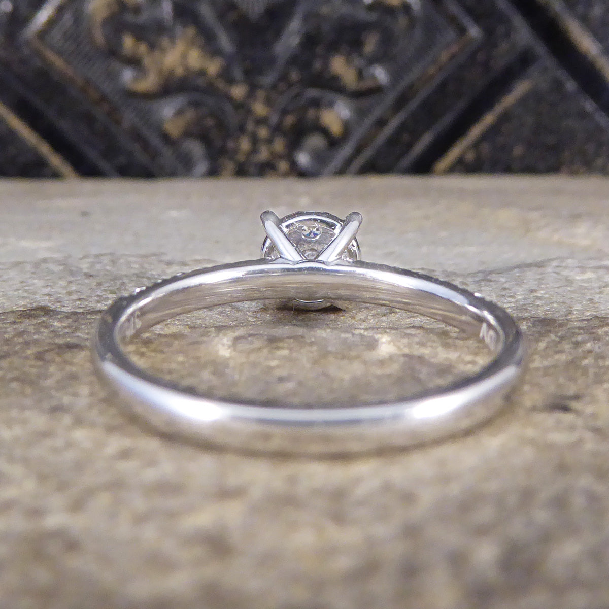 Solitaire Illusion set Diamond Cluster Ring in White Gold with Diamond Shoulders - Wharfedale Antiques