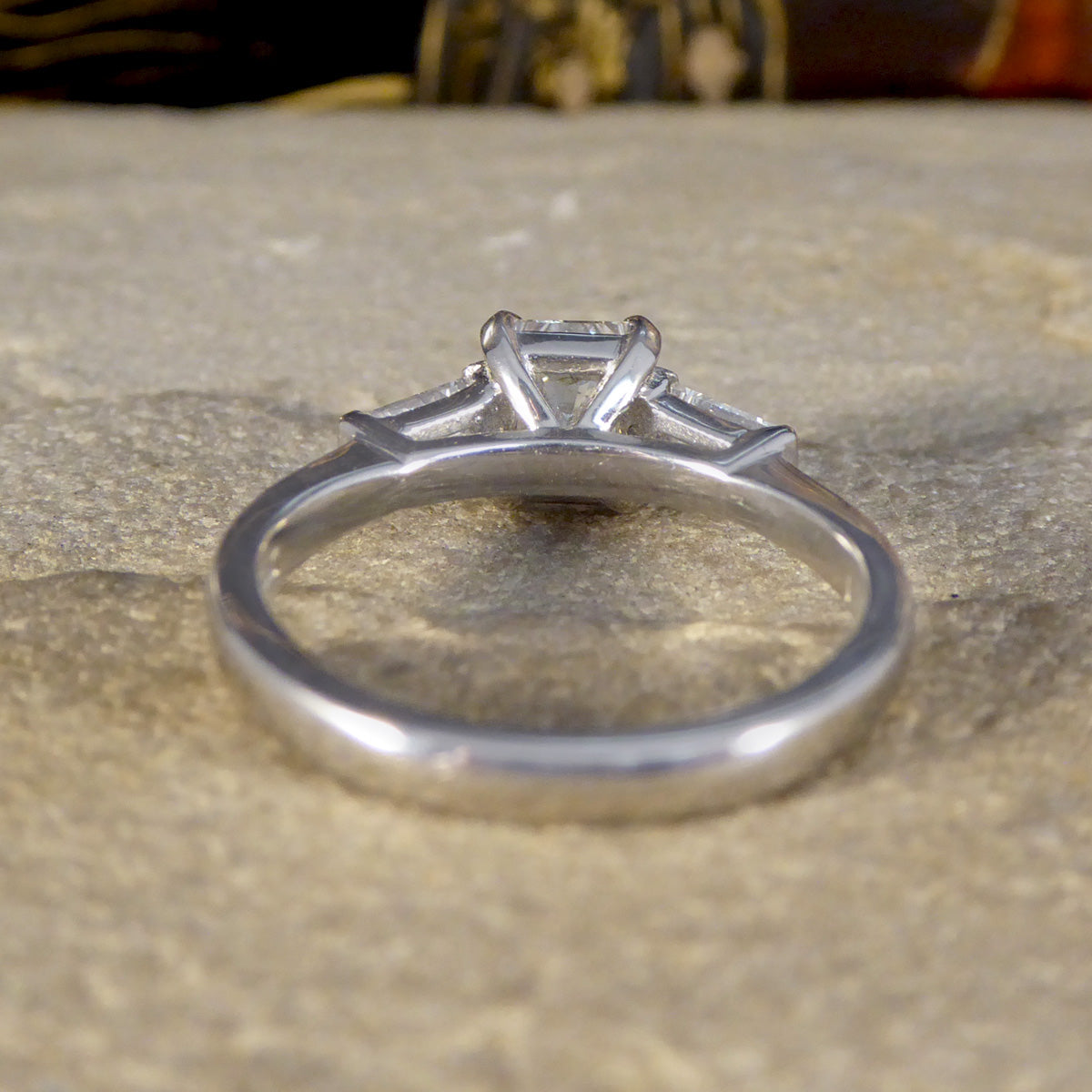 Radiant Cut Diamond Ring with Tapered Baguette Shoulder in Platinum - Wharfedale Antiques