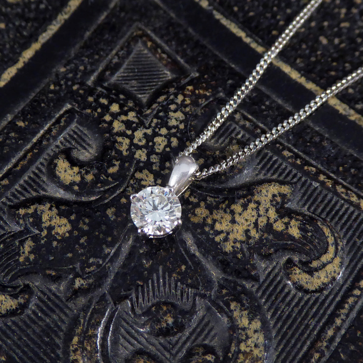 0.50ct Diamond Solitaire Pendant Necklace in 18ct White Gold - Wharfedale Antiques