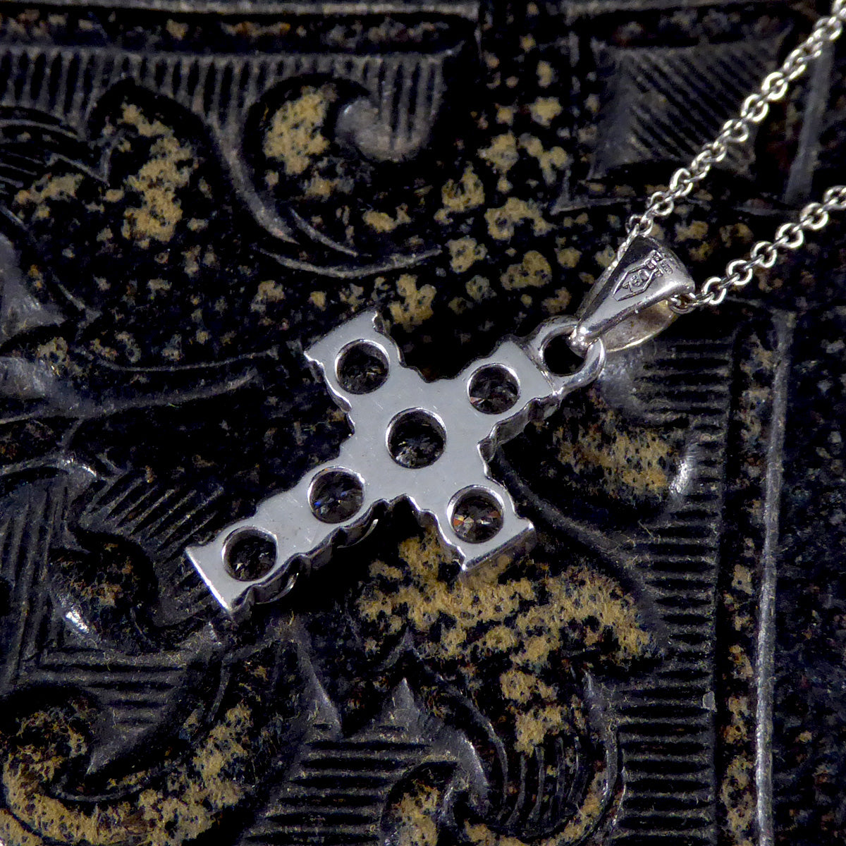 Diamond Set Cross Pendant Necklace in 18ct White Gold - Wharfedale Antiques