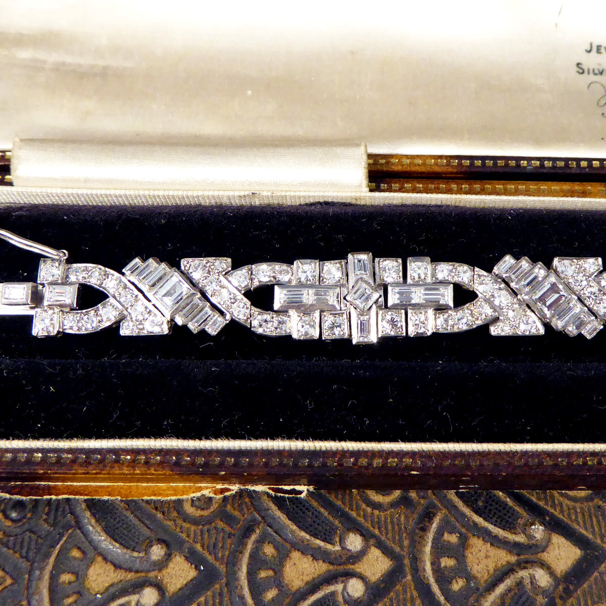 Art Deco 10.38ct Diamond Panel Bracelet in Platinum in Original Antique Box - Wharfedale Antiques