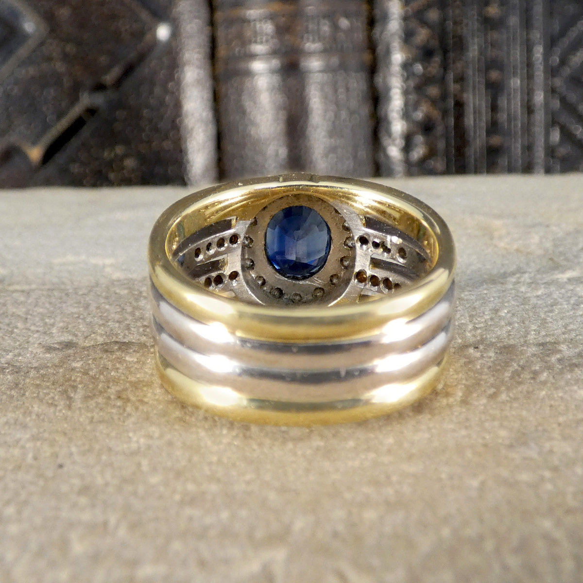 Back view of Sapphire and Diamond Four Strand Chunky Dress Ring in 18ct Gold