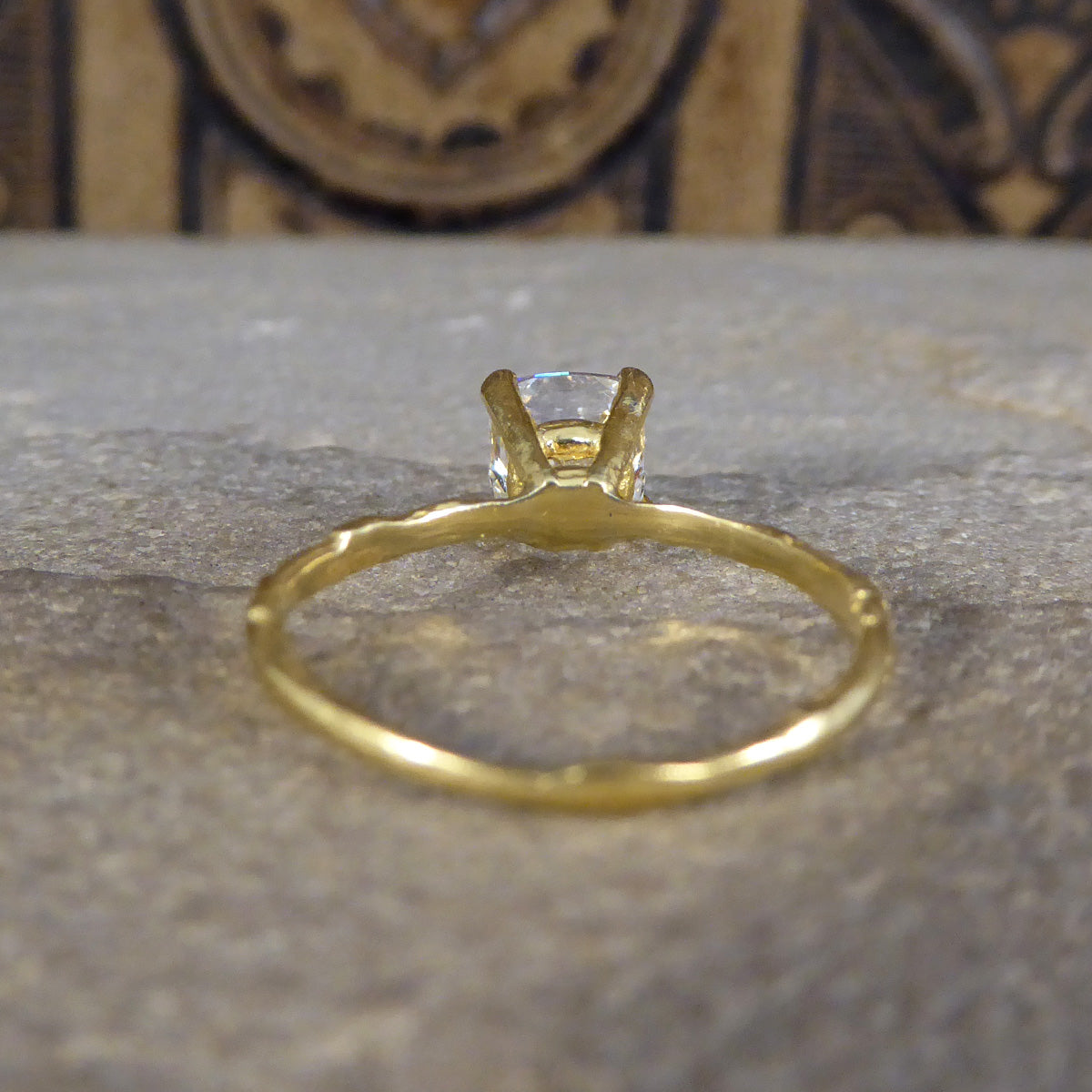 GIA 1.00ct F VS Modified Cushion Diamond Solitaire Ring in 18ct Yellow Gold Fine Detailed Band - Wharfedale Antiques
