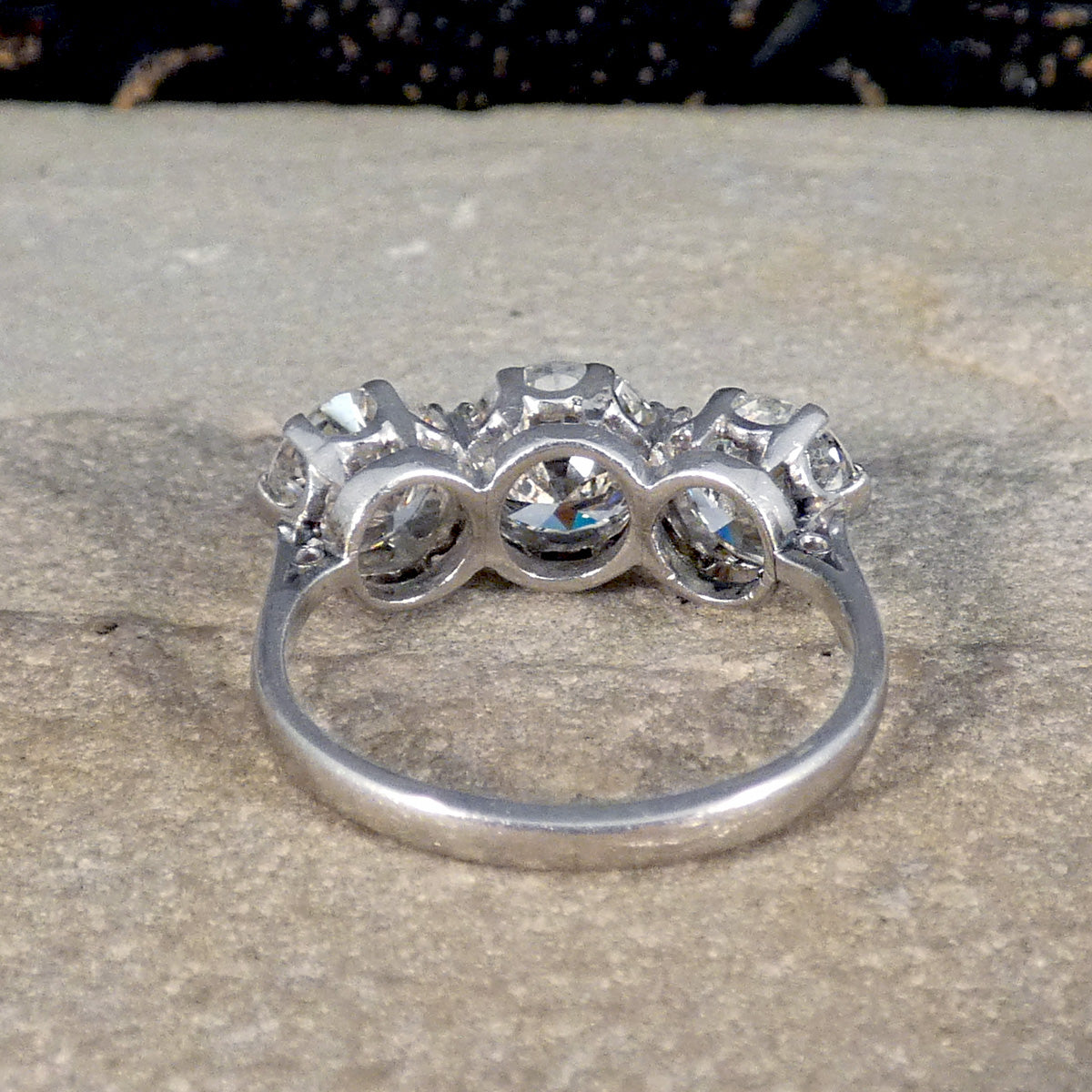 Art Deco Early Brilliant Cut Diamond Three Stone Ring in Platinum - Wharfedale Antiques