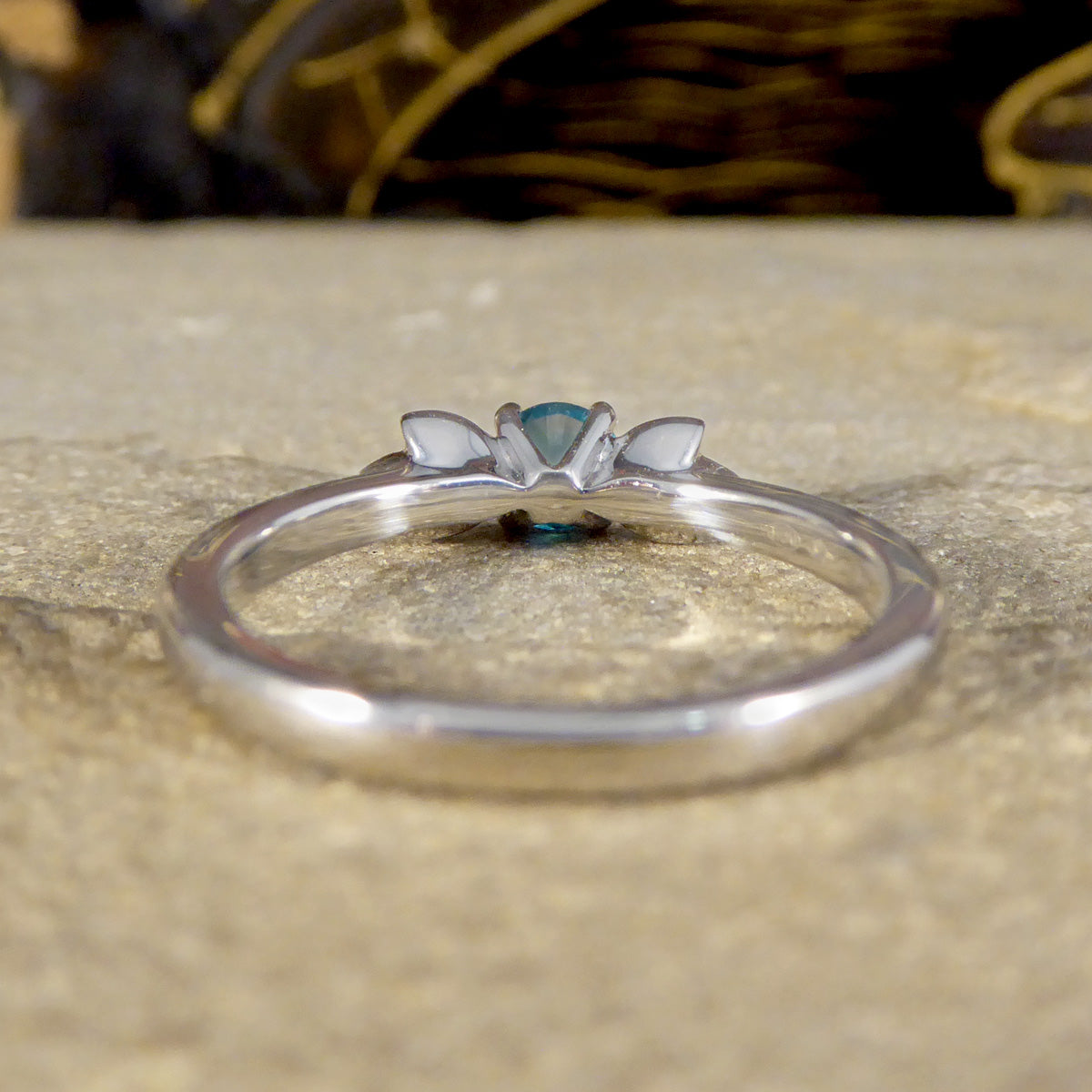 Blue Zircon and Diamond set Butterfly Ring in Platinum