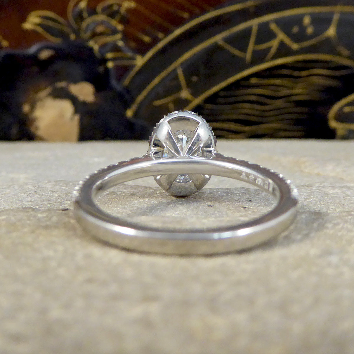GIA D Colour Oval Cut Diamond Cluster ring with Diamond Shoulders in Platinum - Wharfedale Antiques