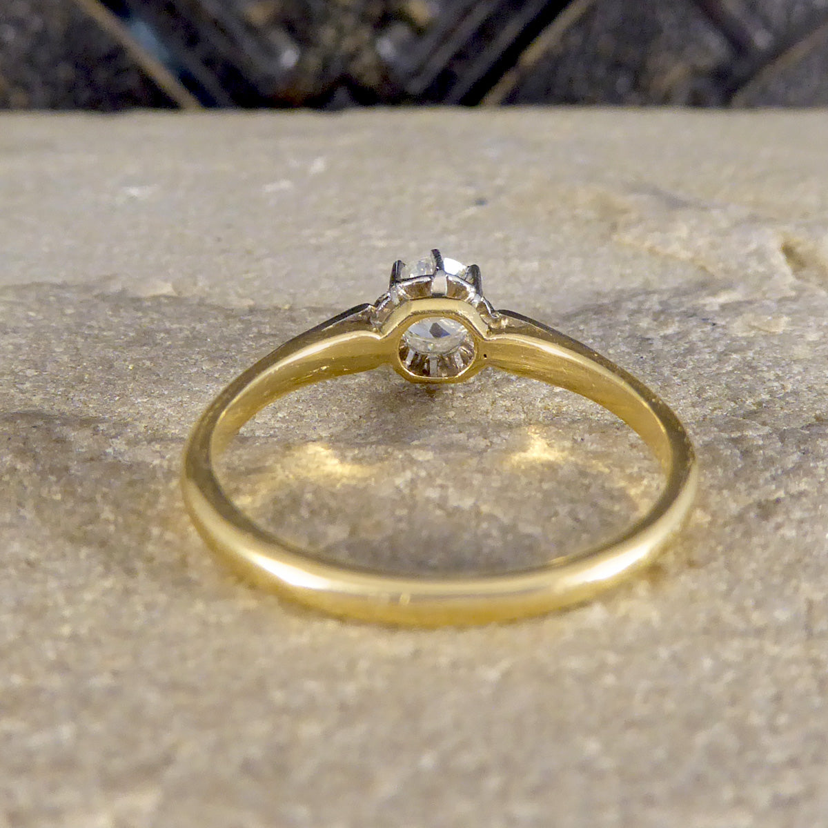 Antique C1910 Diamond Solitaire Illusion Set Ring in 18ct Yellow Gold and Platinum - Wharfedale Antiques