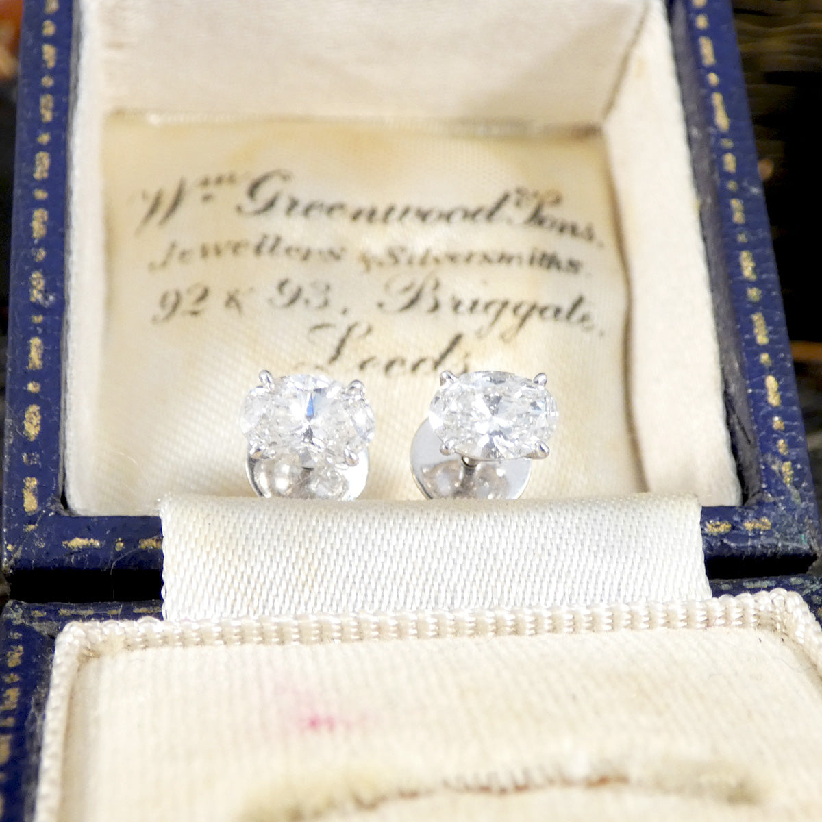 1.10ct Oval Cut Diamond Stud Earrings in 18ct White Gold - Wharfedale Antiques