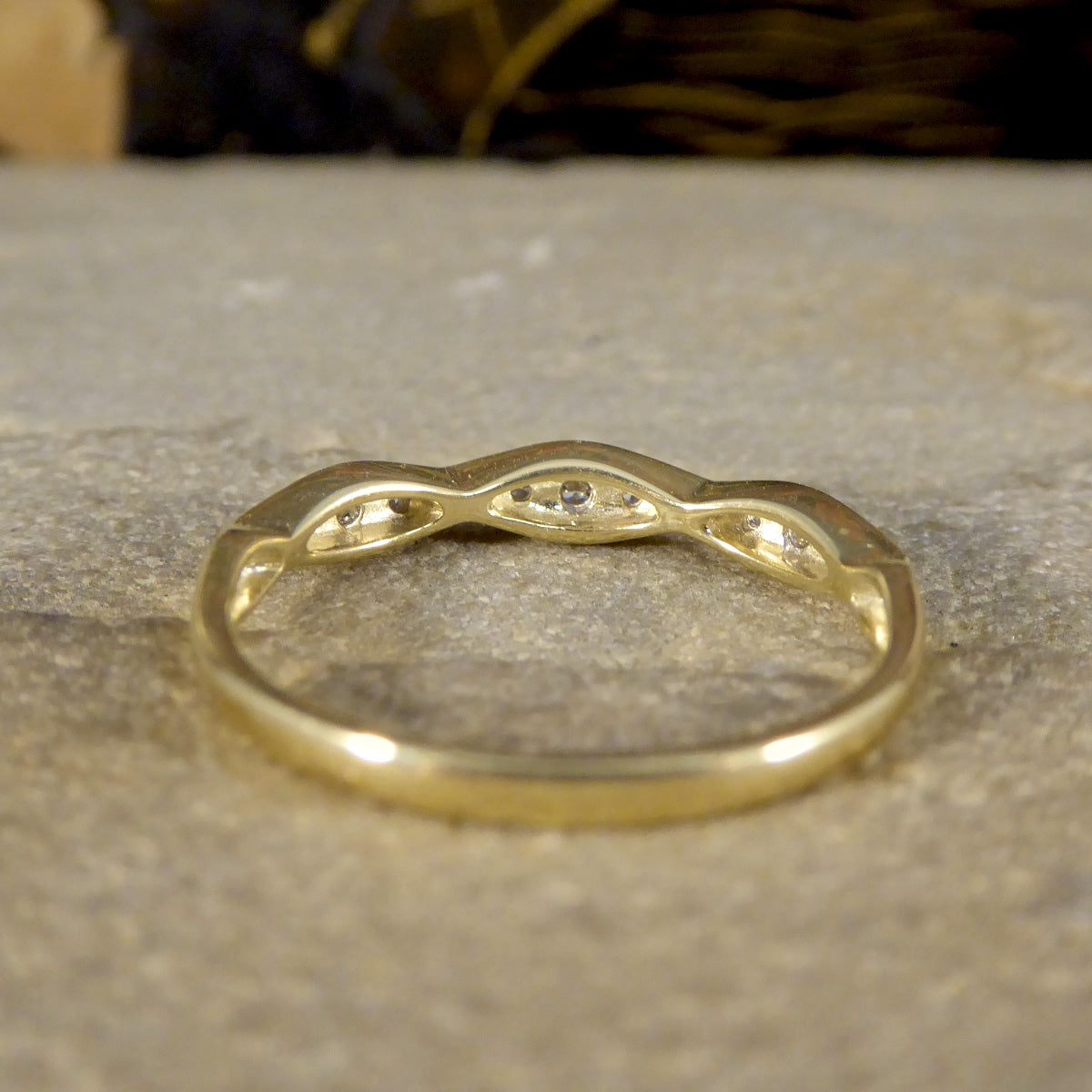 Diamond set Geometric Half Eternity Band Ring in Yellow Gold - Wharfedale Antiques