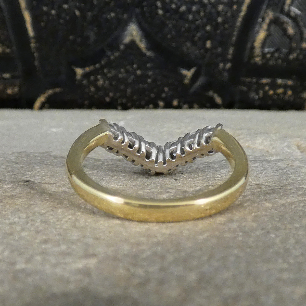 Diamond Set Wishbone Ring in 18ct Yellow and White Gold - Wharfedale Antiques