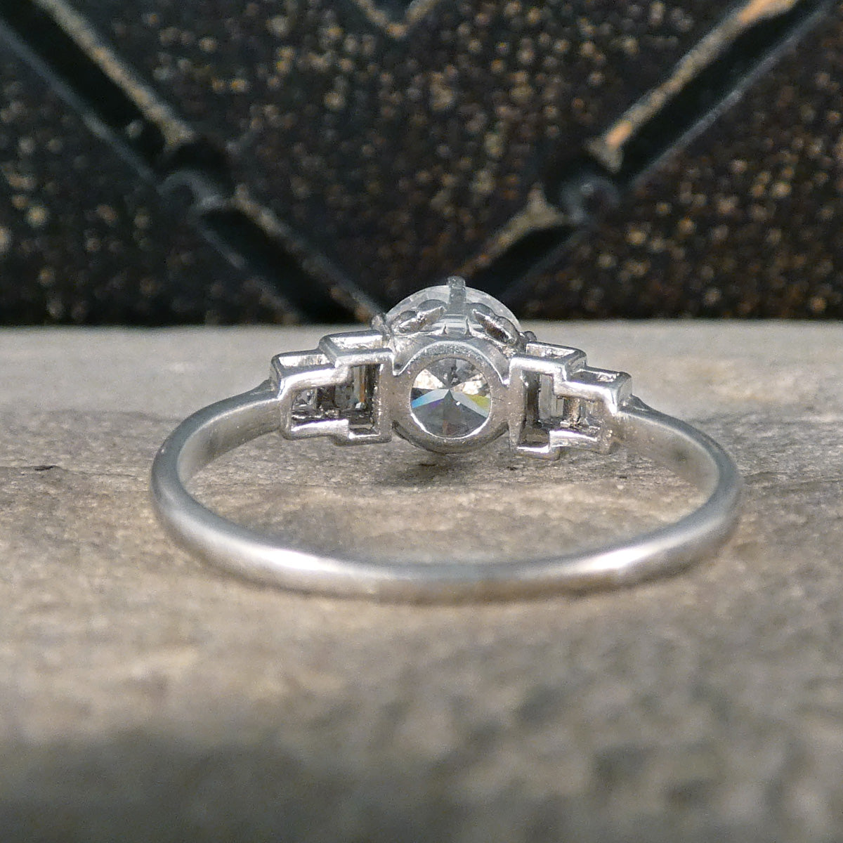 Art Deco 1.20ct Early Brilliant Cut Diamond Solitaire with Baguette Cut Shoulders in Platinum - Wharfedale Antiques