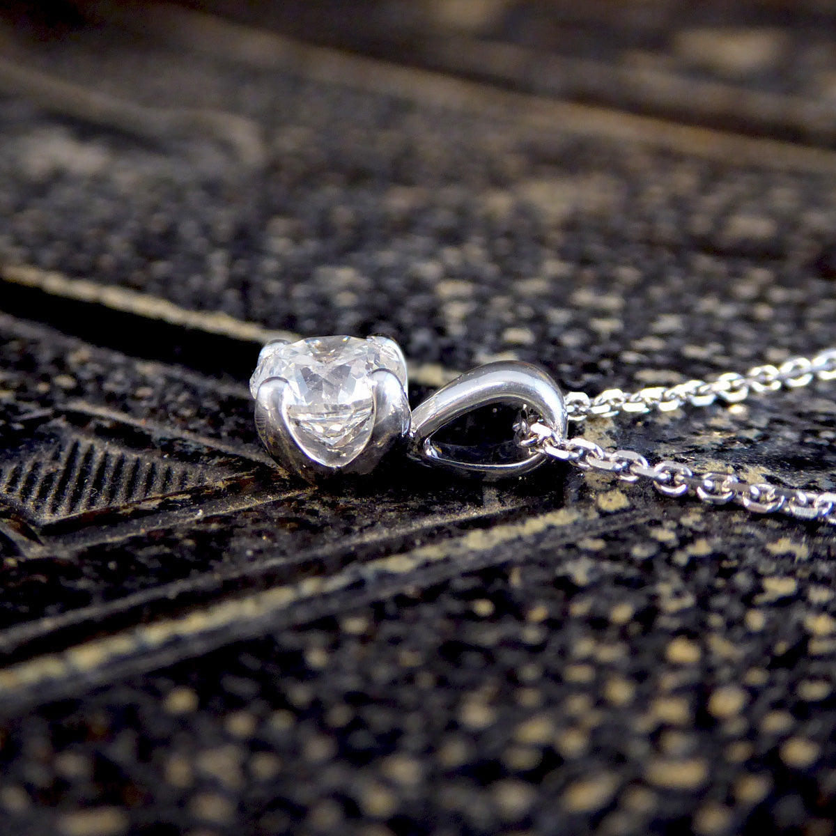 0.50ct Diamond Solitaire Pendant Necklace in 18ct White Gold - Wharfedale Antiques