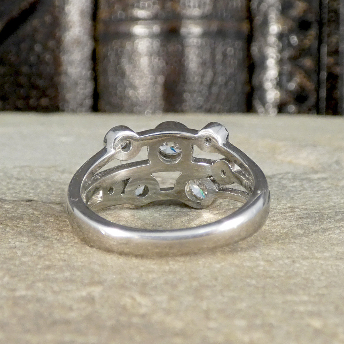Back view of diamond bubble style ring in Platinum
