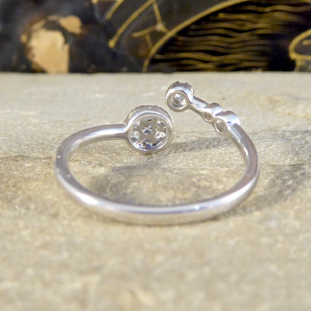 Diamond Daisy Cluster Torque Ring in White Gold - Wharfedale Antiques