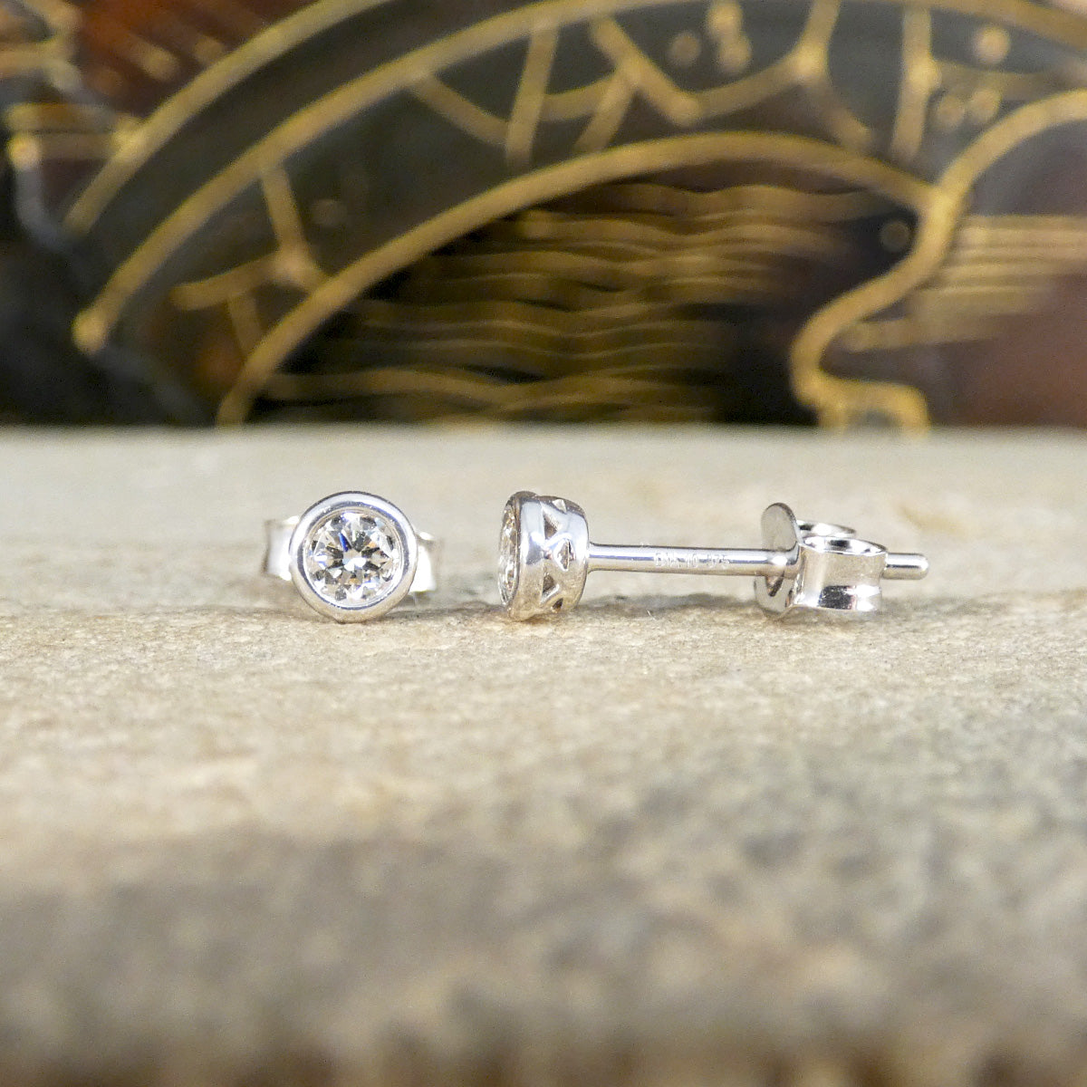 Bezel Set Diamond Stud Earrings in White Gold - Wharfedale Antiques