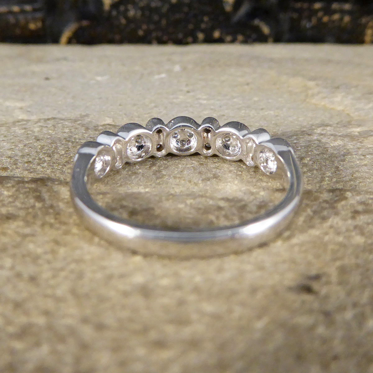 Diamond set Flat Cluster Half Eternity Ring in 18ct White Gold - Wharfedale Antiques